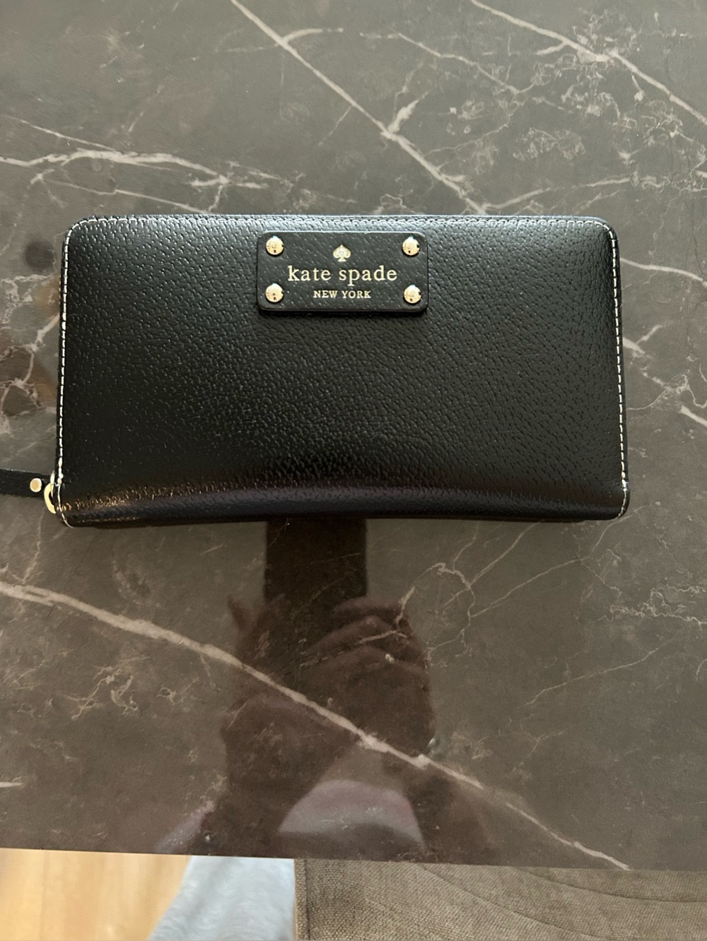 kate spade Black Pebbled Leather Zip Wallet